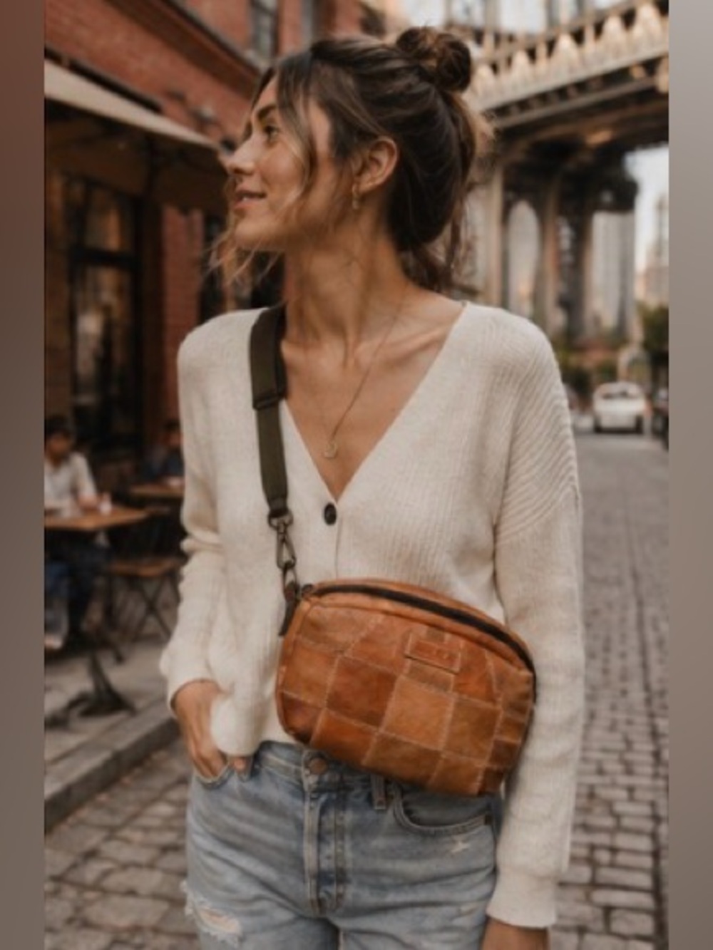 Bed Stu Abundance Patchwork Leather Sling Belt Bag Brown Crossbody Waist Pack
